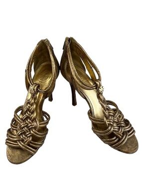 Tory Burch Constance gold braided T-strap high heels